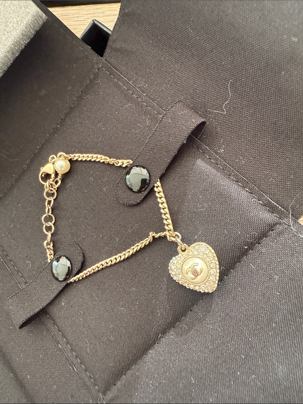 CHANEL Gold-Tone Heart Charm Bracelet
